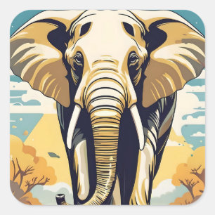 Afrikanischer Elefant glücklich in einer sicheren Quadratischer Aufkleber