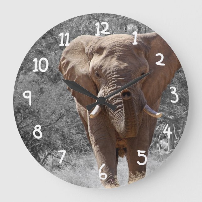 Afrikanischer Elefant Große Wanduhr (Vorderseite)