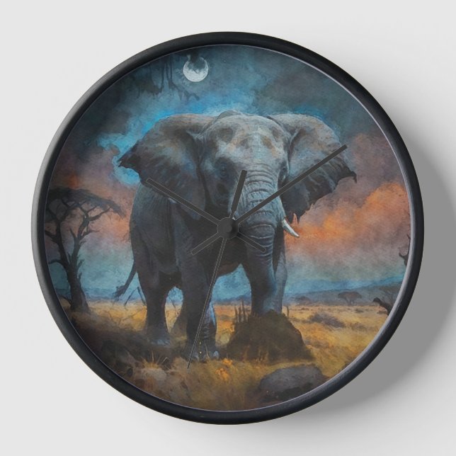 Afrikanischer Elefant in der Abenddämmerung Uhr (Vorderseite)
