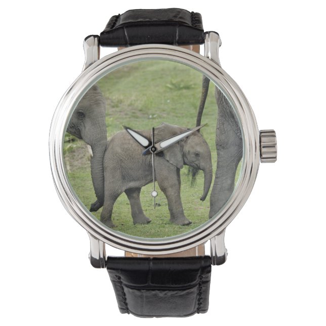 Afrikanischer Elefant mit Baby Armbanduhr (Vorderseite)
