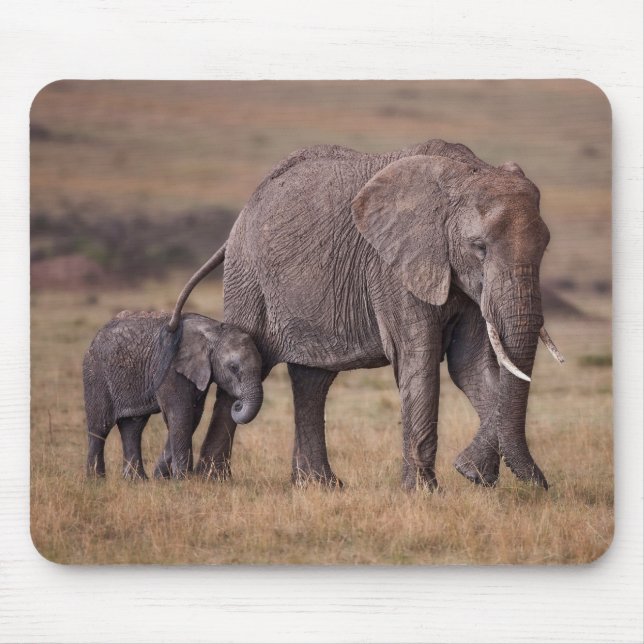 Afrikanischer Elefant mit Baby Mousepad (Vorne)