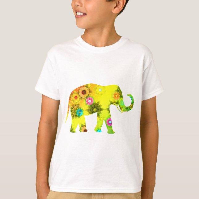 Afrikanischer Elefant mit Blumen T-Shirt (Vorderseite)