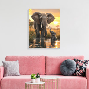 Afrikanischer Elefant mit ihrem Baby-Calf Leinwanddruck