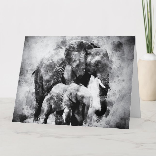 Afrikanischer Elefant mit schwarzem und weißem Kal Dankeskarte (Vorderseite)