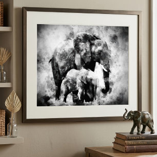 Afrikanischer Elefant mit schwarzem und weißem Kal Fotodruck