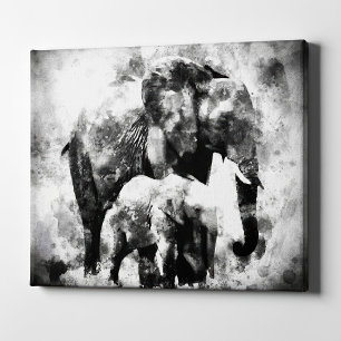 Afrikanischer Elefant mit schwarzem und weißem Kal Leinwanddruck