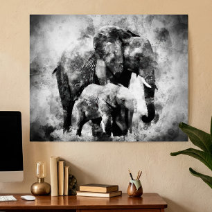 Afrikanischer Elefant mit schwarzem und weißem Kal Poster