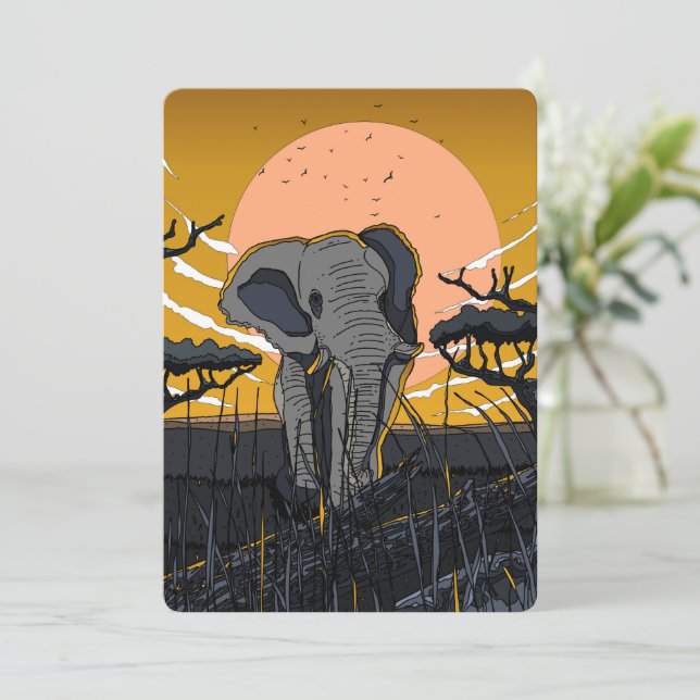 Afrikanischer Elefant Save The Date (Stehend Vorderseite)