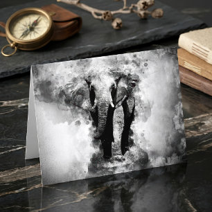 Afrikanischer Elefant Schwarz-Weiß-Aquarell Dankeskarte