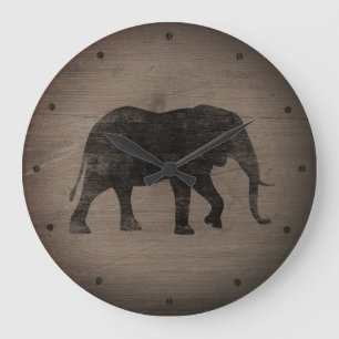 Afrikanischer Elefant-Silhouette-rustikale Art Große Wanduhr