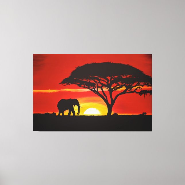 Afrikanischer Elefant, Sonnenuntergang, Afrika, af Leinwanddruck (Vorderseite)