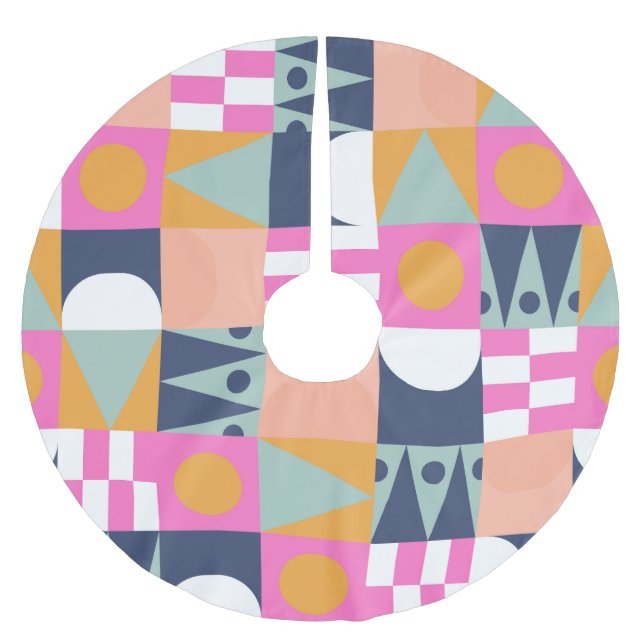 Afrikanischer Farbblock, geometrisches Muster. Polyester Weihnachtsbaumdecke (Vorderseite)