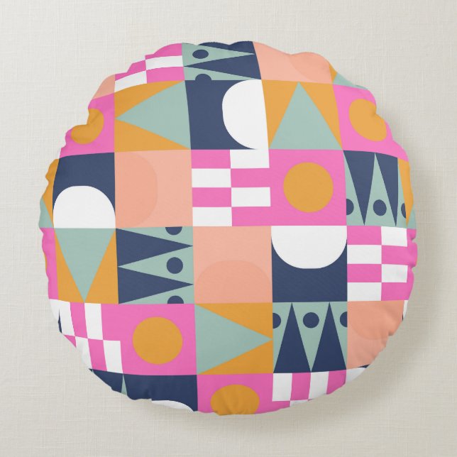 Afrikanischer Farbblock, geometrisches Muster. Rundes Kissen (Vorderseite)