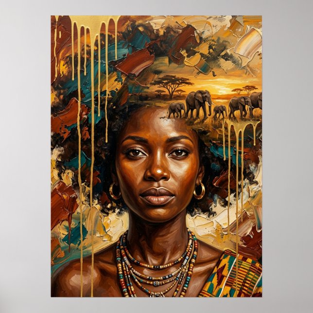 Afrikanischer Frau-Elefantenposter Poster (Vorne)