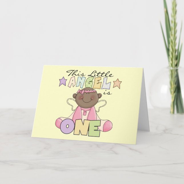 Afrikanischer Girl Angel 1. Geburtstag Karte (Vorderseite)