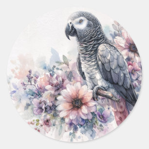 Afrikanischer Grau-Papagei-Wildblume Runder Aufkleber