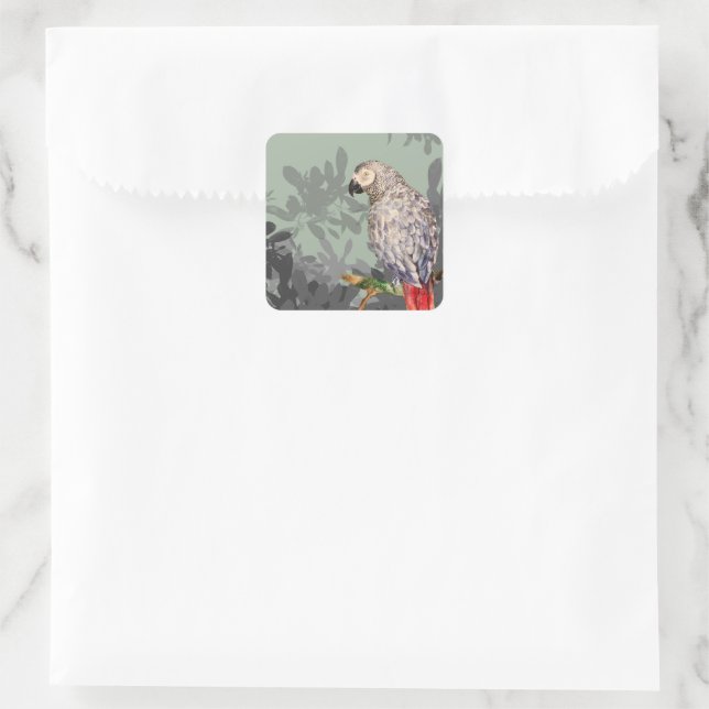 Afrikanischer Graupapagei Quadratischer Aufkleber (Tasche)