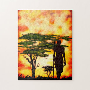 Afrikanischer Jäger mit Spear Jigsaw Puzzle