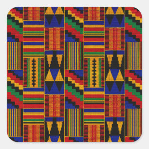afrikanischer Kente-Stoff im Stil Quadratischer Aufkleber