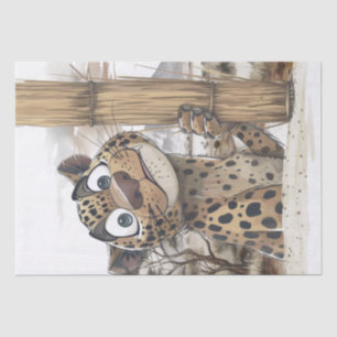 Afrikanischer Leopard-Karikaturenholz Safari Seidenpapier