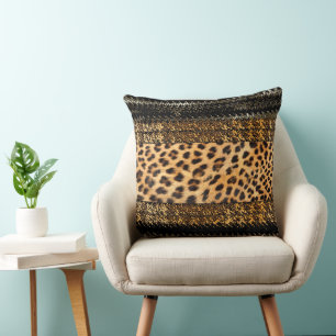 Afrikanischer Leopard und Zickzack-Druck Kissen
