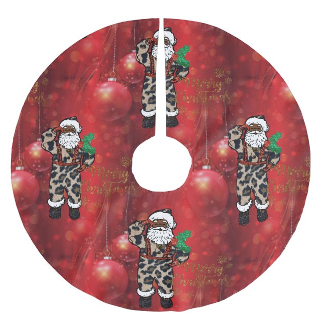 afrikanischer Leopard-Weihnachtsbaum Polyester Weihnachtsbaumdecke (Vorderseite)