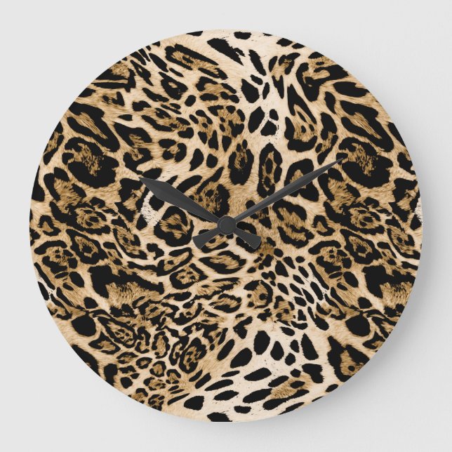 Afrikanischer Leoparden-Pelz: Nahtlose Tiertextur Große Wanduhr (Vorderseite)
