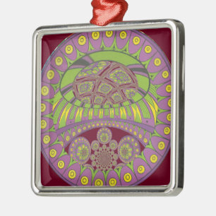 Afrikanischer Lila und Gelber Kaleidoskop Traditio Ornament Aus Metall