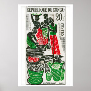 Afrikanischer Markt Kunst Druck Vintage Kongo Brie Poster