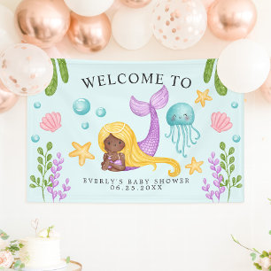 Afrikanischer Meerjungfrau Ozean Babyparty Willkom Banner