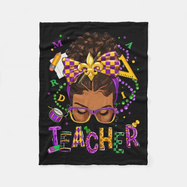 Afrikanischer Messy Bun Mardi Gras New Orleans Fleecedecke (Vorderseite)