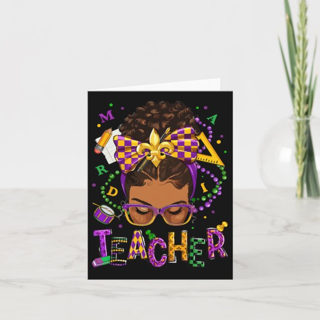 Afrikanischer Messy Bun Mardi Gras New Orleans Karte (Vorderseite)