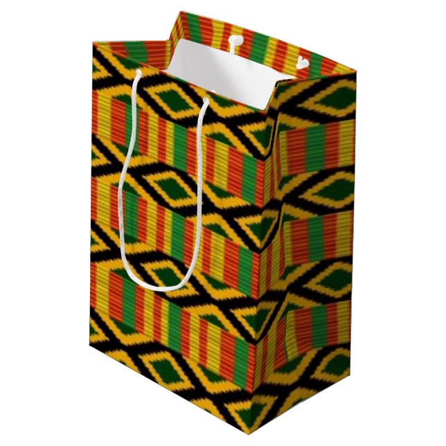 Afrikanischer multi Farbmuster-Druck-Entwurf Mittlere Geschenktüte (Rückseite Schrägansicht)