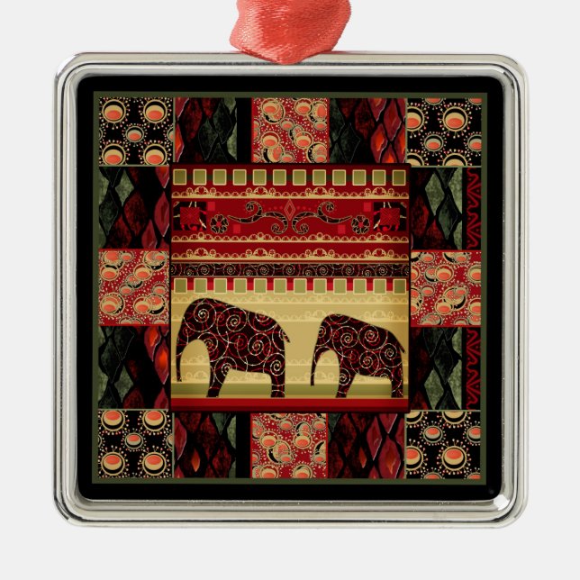 Afrikanischer Patchwork-Ziereleph Ornament Aus Metall (Vorne)