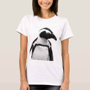 Afrikanischer Pinguin auf Flussstein-Strand in T-Shirt