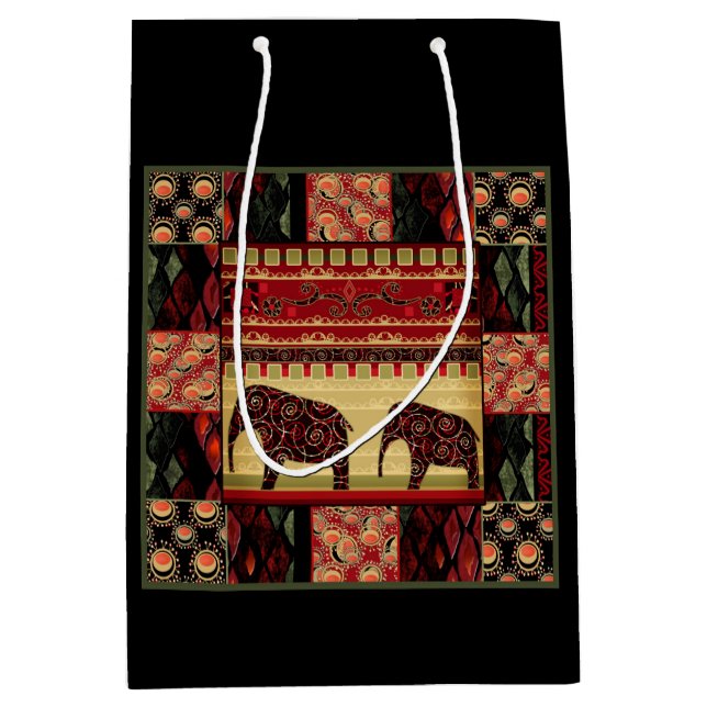 afrikanischer Retro-Druck mit Elefanten Mittlere Geschenktüte (Vorderseite)