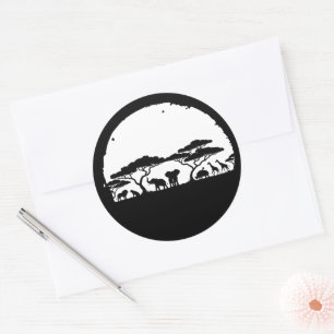 Afrikanischer Safari-Wildtier-Silhouette-Rundaufkl Runder Aufkleber