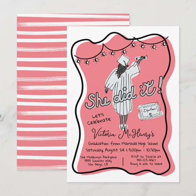 Afrikanischer Schwarzer Abschluss Einladung (Vorne/Hinten)