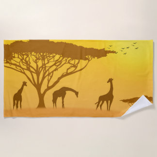 Afrikanischer Silhouettesonnenuntergangentwurf Strandtuch