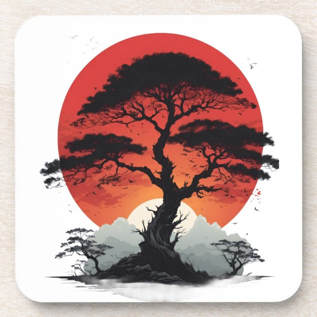 Afrikanischer Sonnenuntergangsbaum Getränkeuntersetzer (Vorderseite)