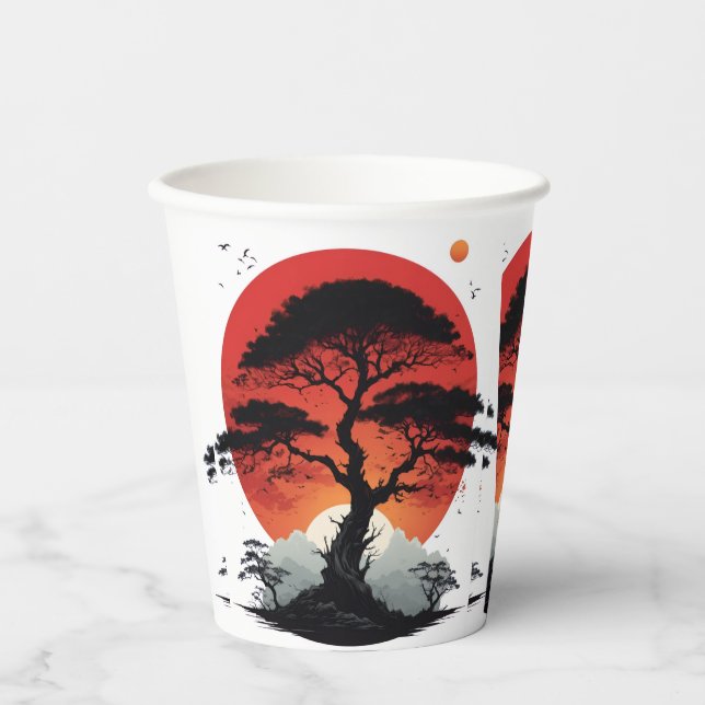 Afrikanischer Sonnenuntergangsbaum Pappbecher (Vorderseite)