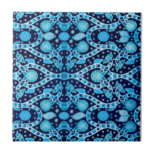 Afrikanischer Stammes-Batik Blau Fliese