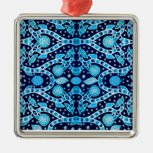 Afrikanischer Stammes-Batik Blau Ornament Aus Metall