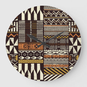 Afrikanischer Stammesstoff, abstrakt vintage. Große Wanduhr