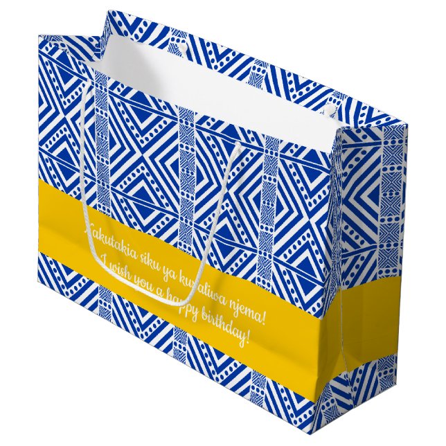 Afrikanischer Stil Nahtlose Muster. Blaue Farbe Große Geschenktüte (Vorderseite Schrägansicht)