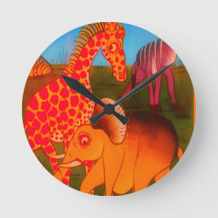 Afrikanischer Tierkunst-Druck Runde Wanduhr