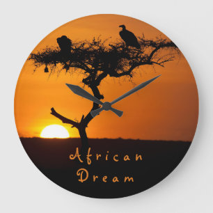 Afrikanischer Traum Sonnenuntergang Romantisches F Große Wanduhr