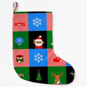 afrikanischer Weihnachtsmann Farbblock-Sockenhalte Kleiner Weihnachtsstrumpf