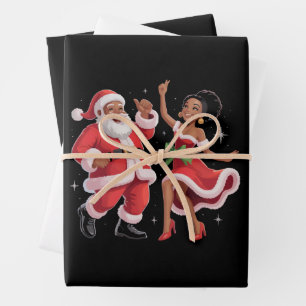 Afrikanischer Weihnachtsmann Frau Claus tanzt amer Geschenkpapier Set