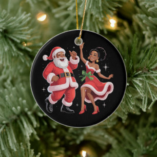 Afrikanischer Weihnachtsmann Frau Claus tanzt amer Keramik Ornament